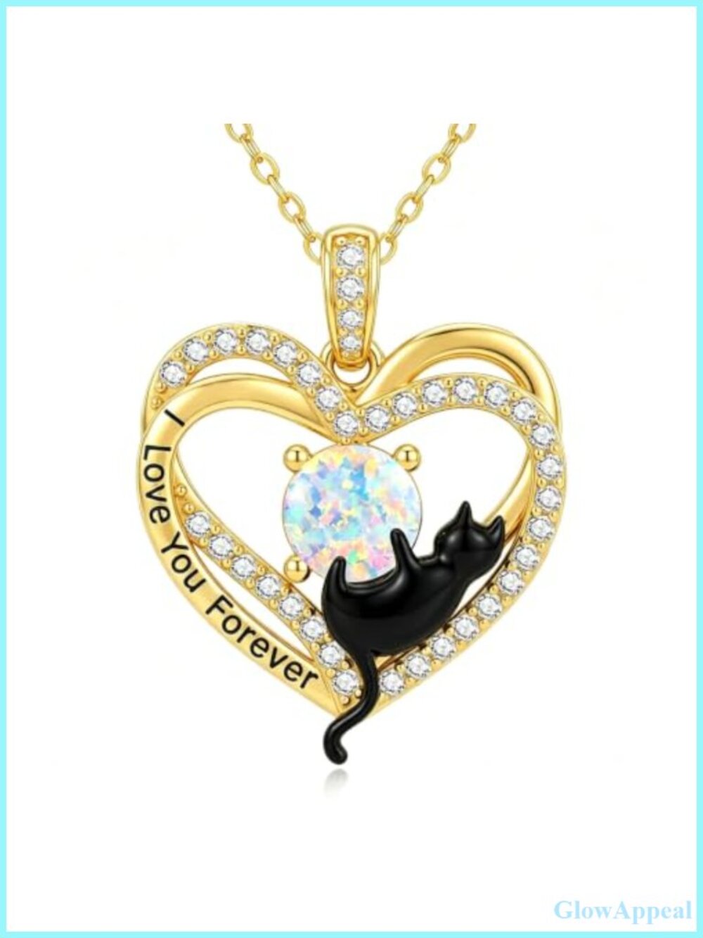 14K Gold Plated Black Cat Birthstone Pendant Necklace for Women